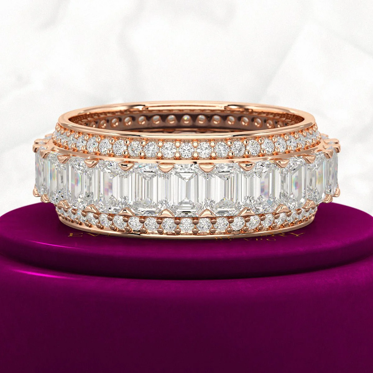 5 Carat Emerald & Round Cut Lab Grown Diamond Minimalist Wedding Eternity Band - Image 10