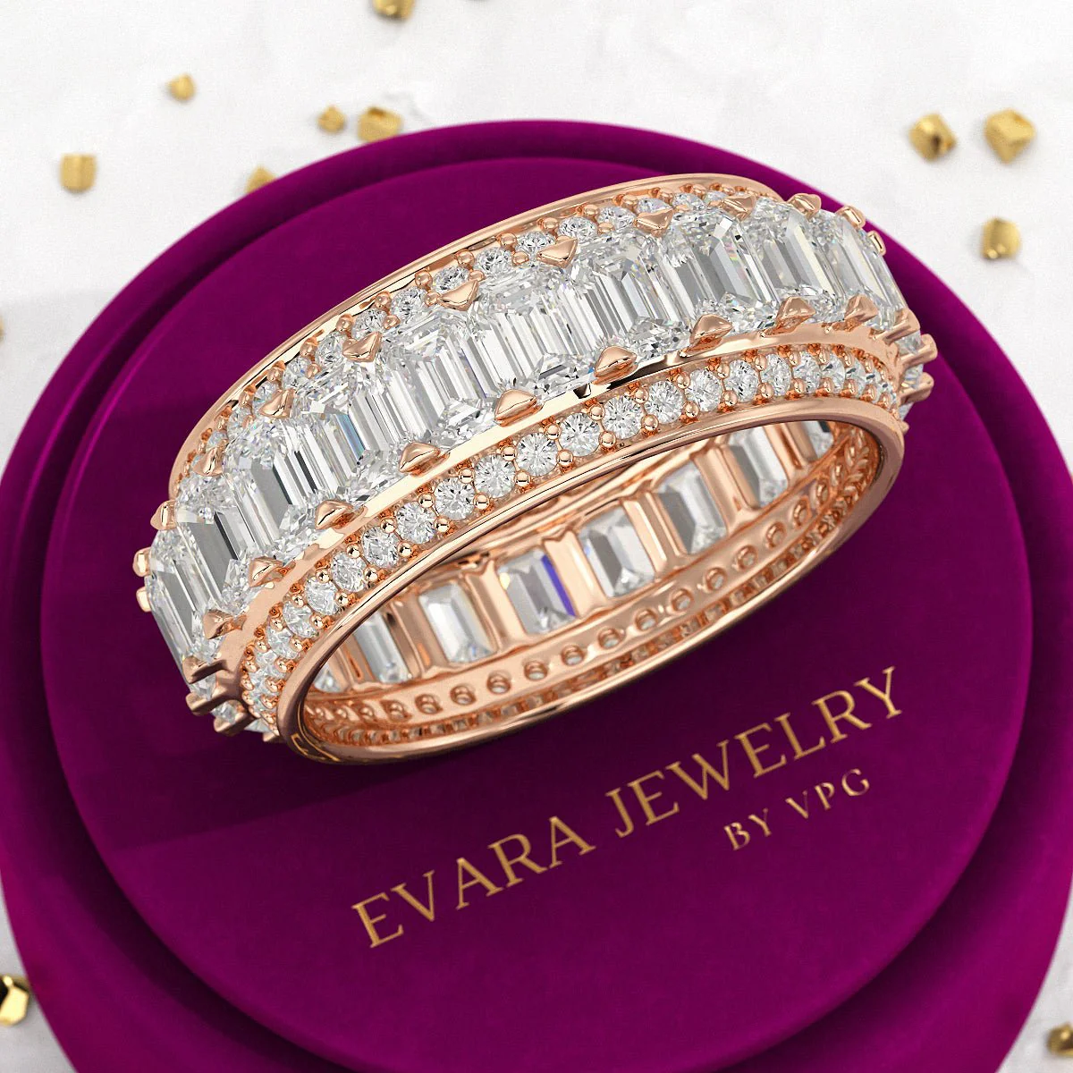 5 Carat Emerald & Round Cut Lab Grown Diamond Minimalist Wedding Eternity Band - Image 11