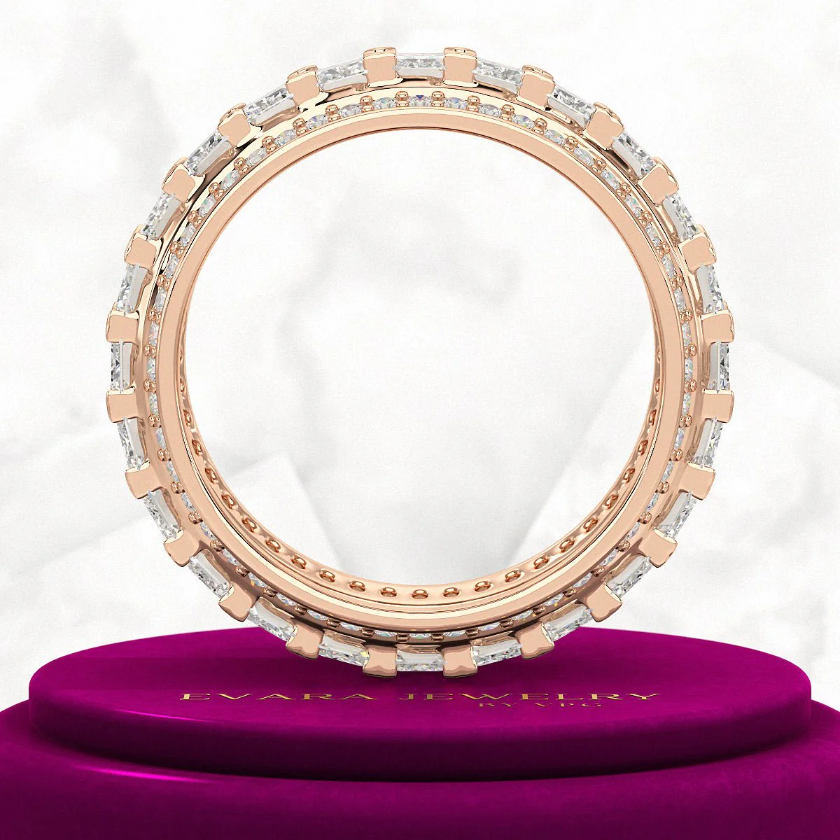 5 Carat Emerald & Round Cut Lab Grown Diamond Minimalist Wedding Eternity Band - Image 13