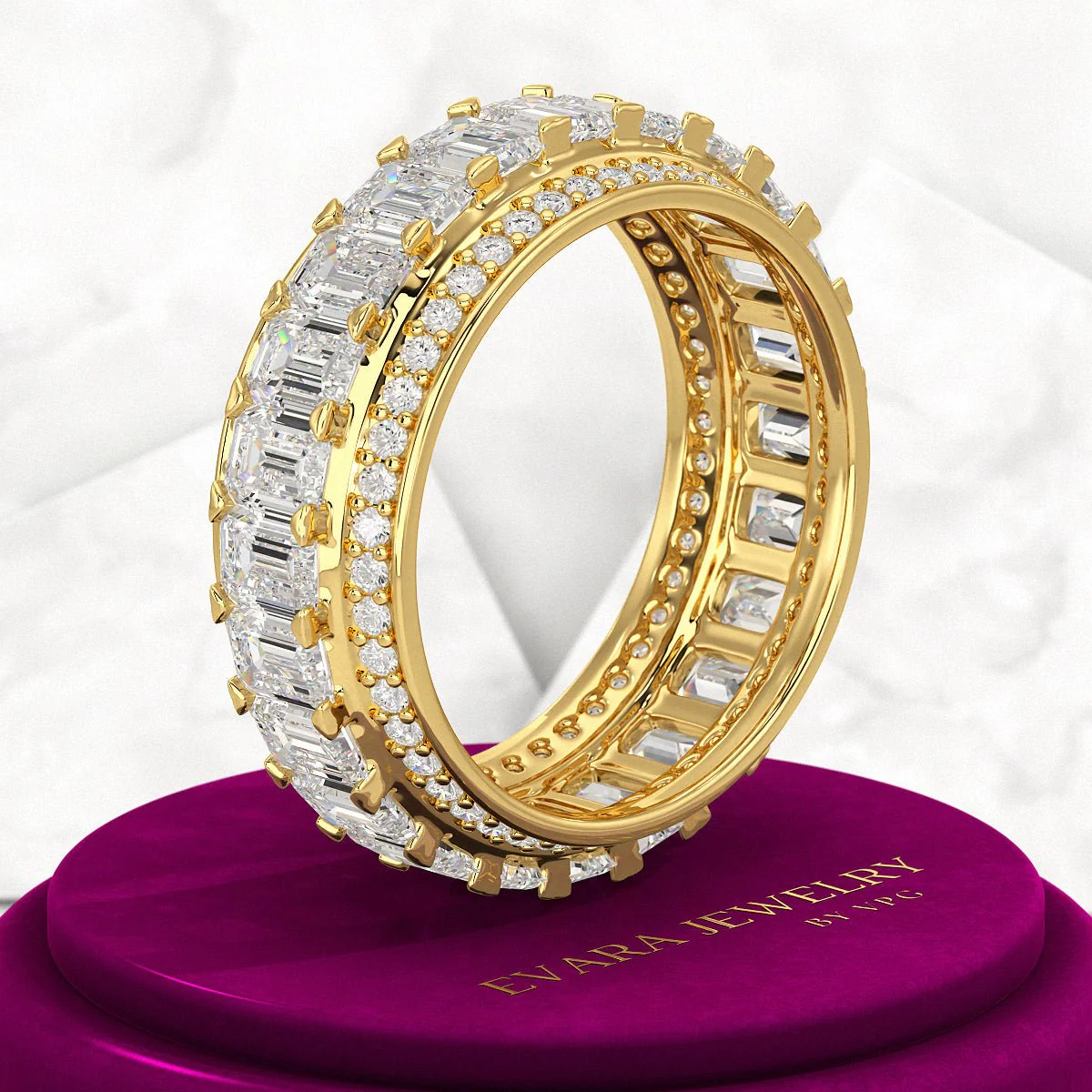 5 Carat Emerald & Round Cut Lab Grown Diamond Minimalist Wedding Eternity Band - Image 4