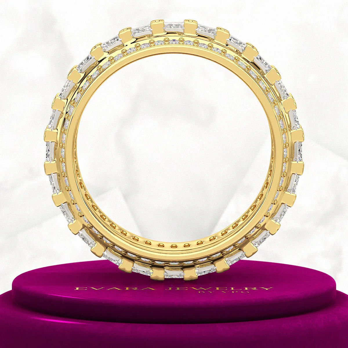 5 Carat Emerald & Round Cut Lab Grown Diamond Minimalist Wedding Eternity Band - Image 5