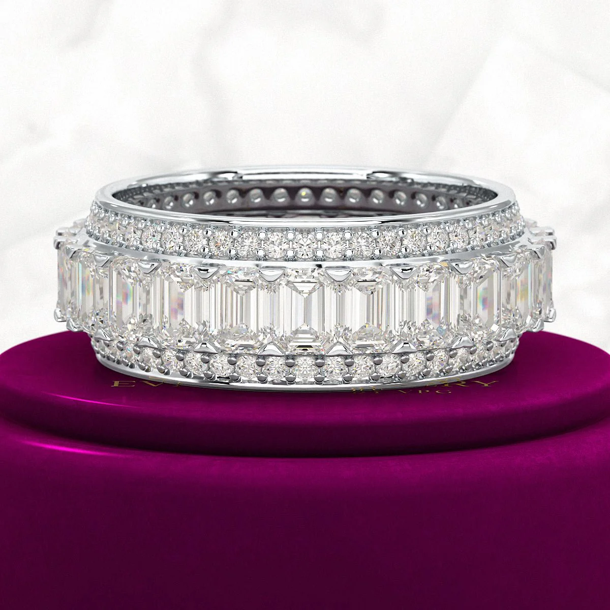 5 Carat Emerald & Round Cut Lab Grown Diamond Minimalist Wedding Eternity Band - Image 7