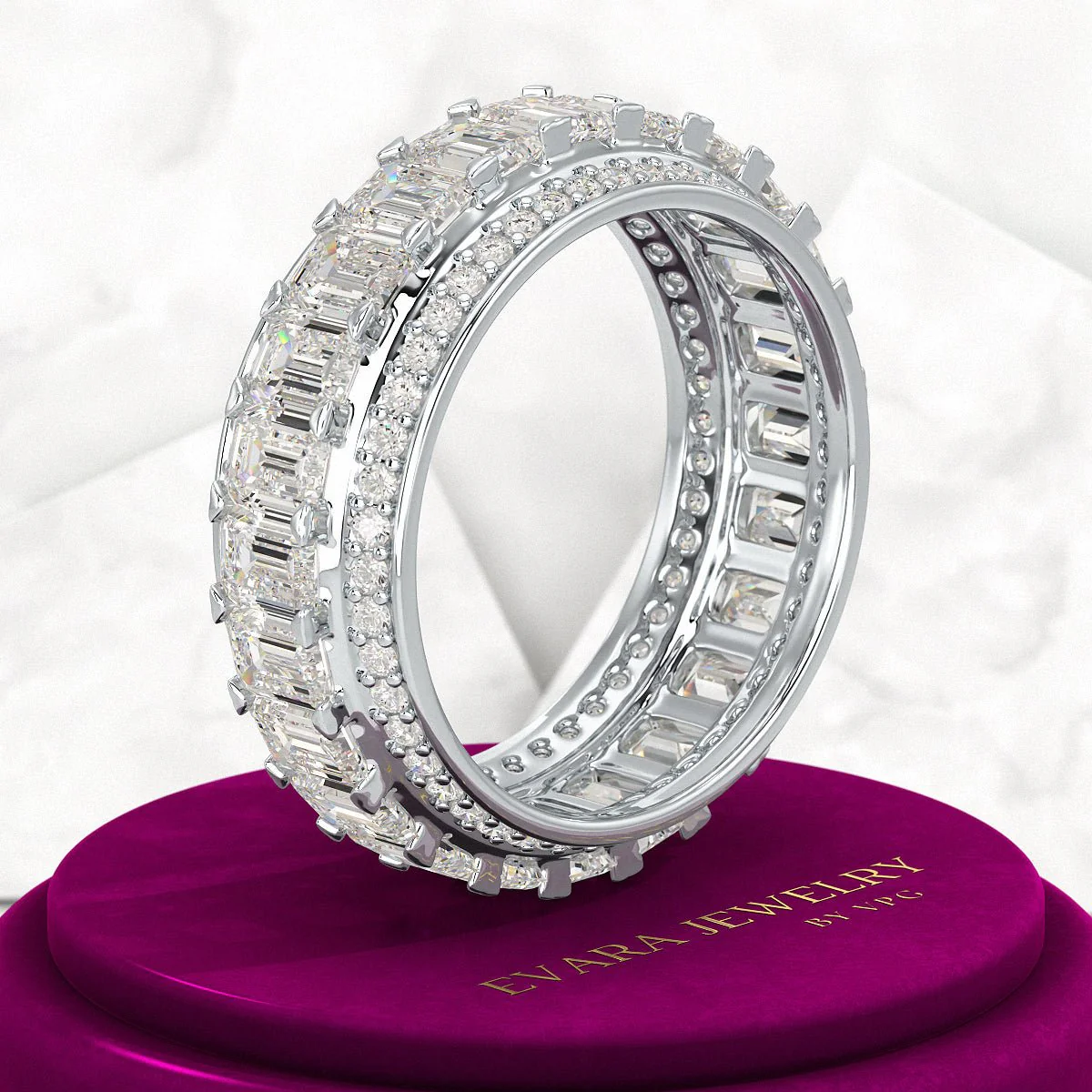 5 Carat Emerald & Round Cut Lab Grown Diamond Minimalist Wedding Eternity Band - Image 8