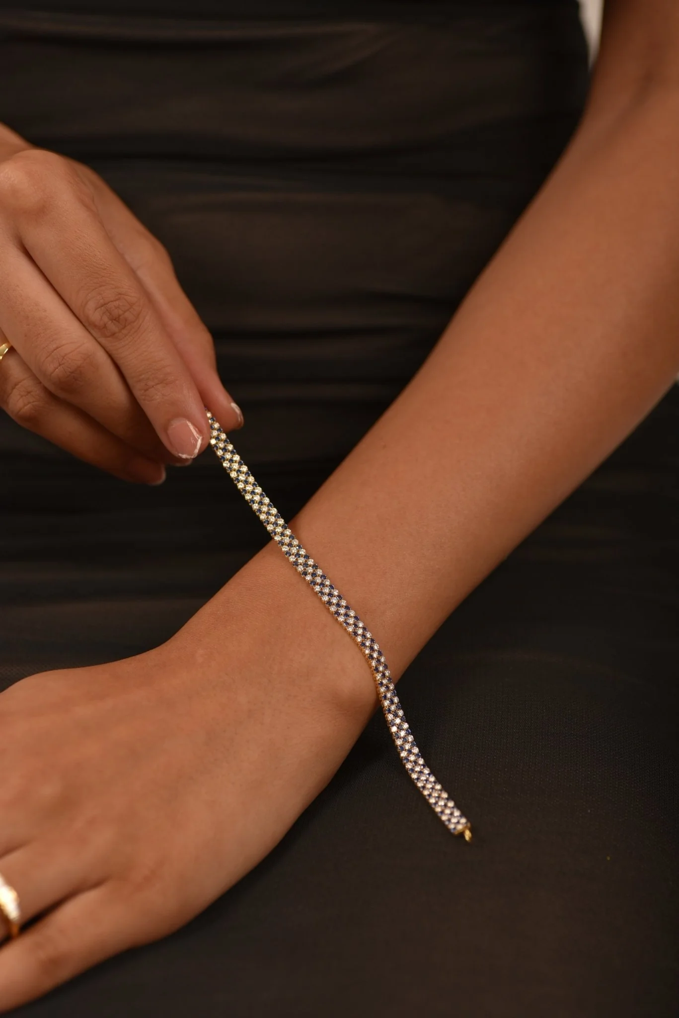 5 Carat Natural Blue Sapphire & Diamond Alternate Three Row Tennis Bracelet - Image 7