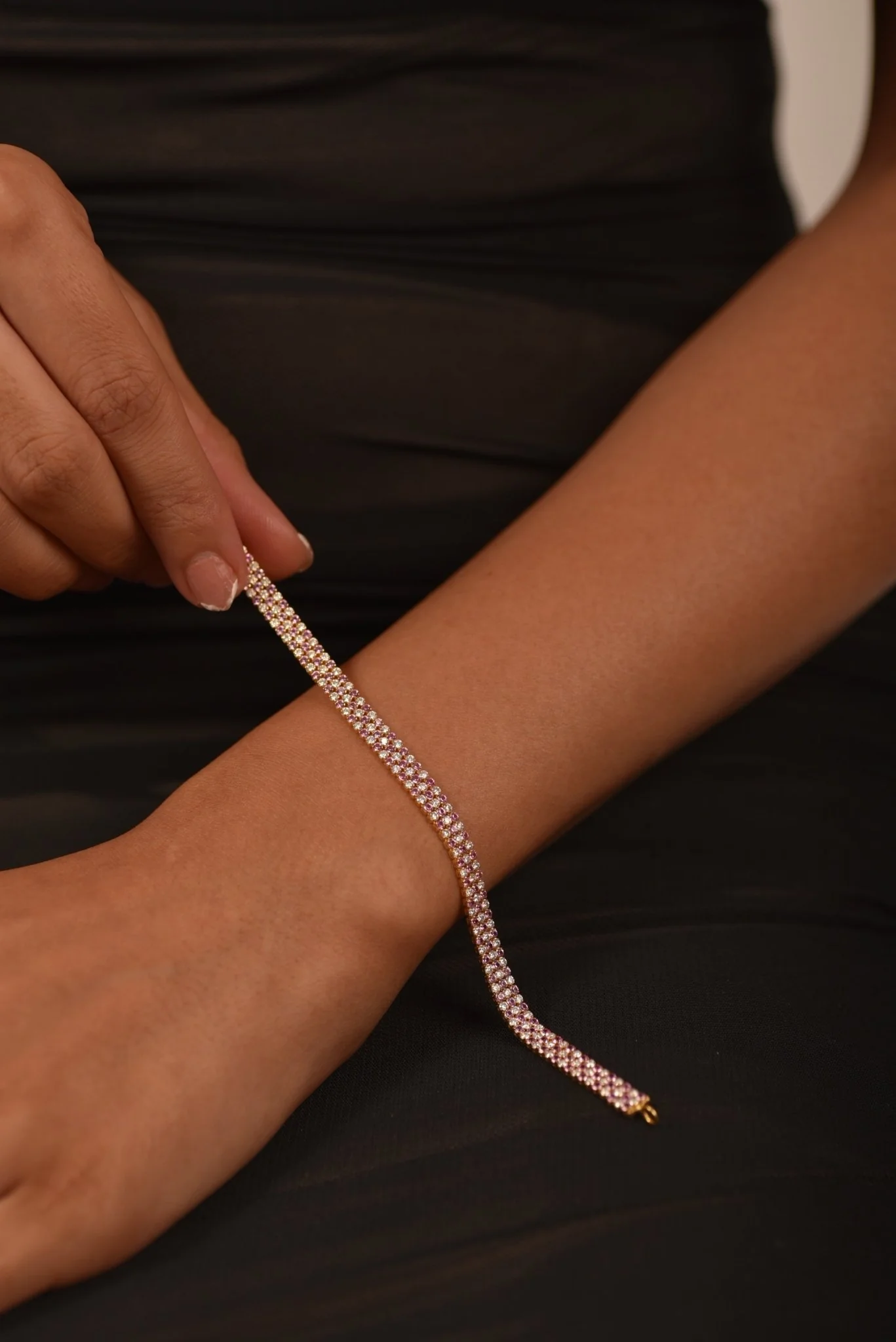 5 Carat Natural Pink Sapphire & Lab Grown Diamond Three Row Alternate Tennis Bracelet - Image 13