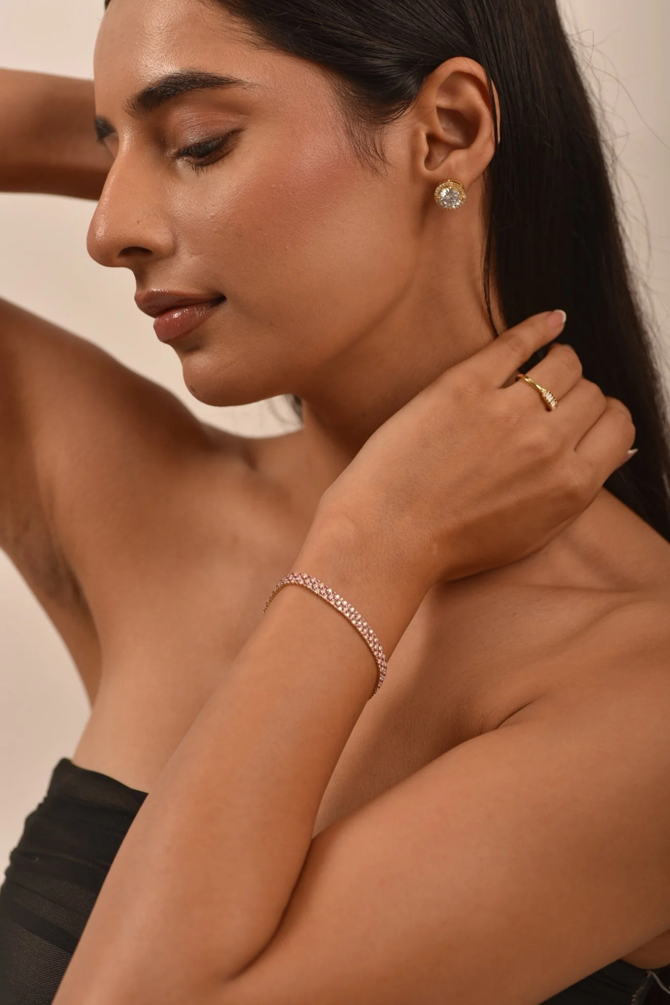 5 Carat Natural Pink Sapphire & Lab Grown Diamond Three Row Alternate Tennis Bracelet - Image 6