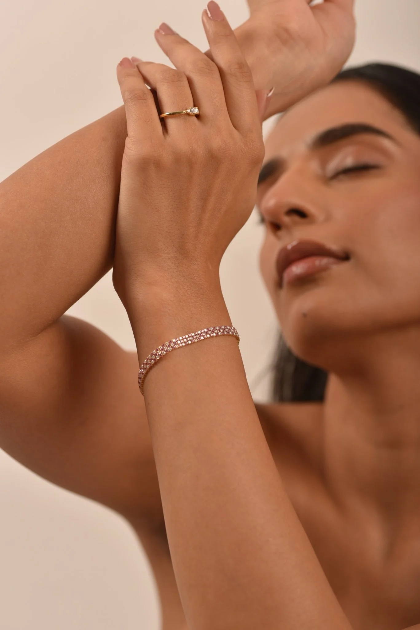 5 Carat Natural Pink Sapphire & Lab Grown Diamond Three Row Alternate Tennis Bracelet - Image 8