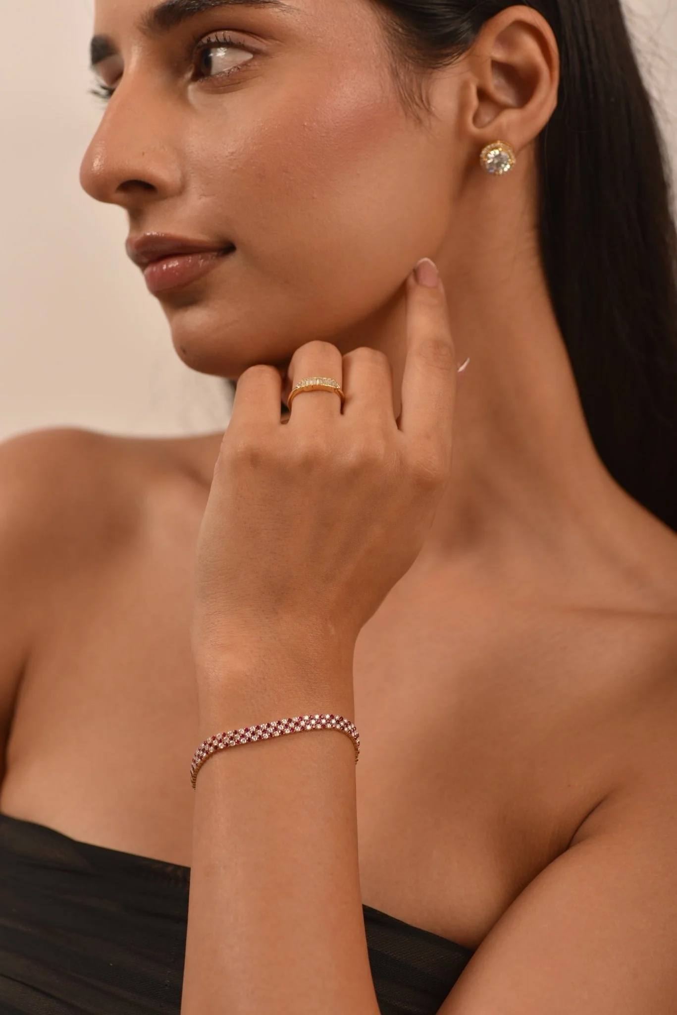5 Carat Natural Ruby & Diamond Alternate Three Row Tennis Bracelet - Image 6