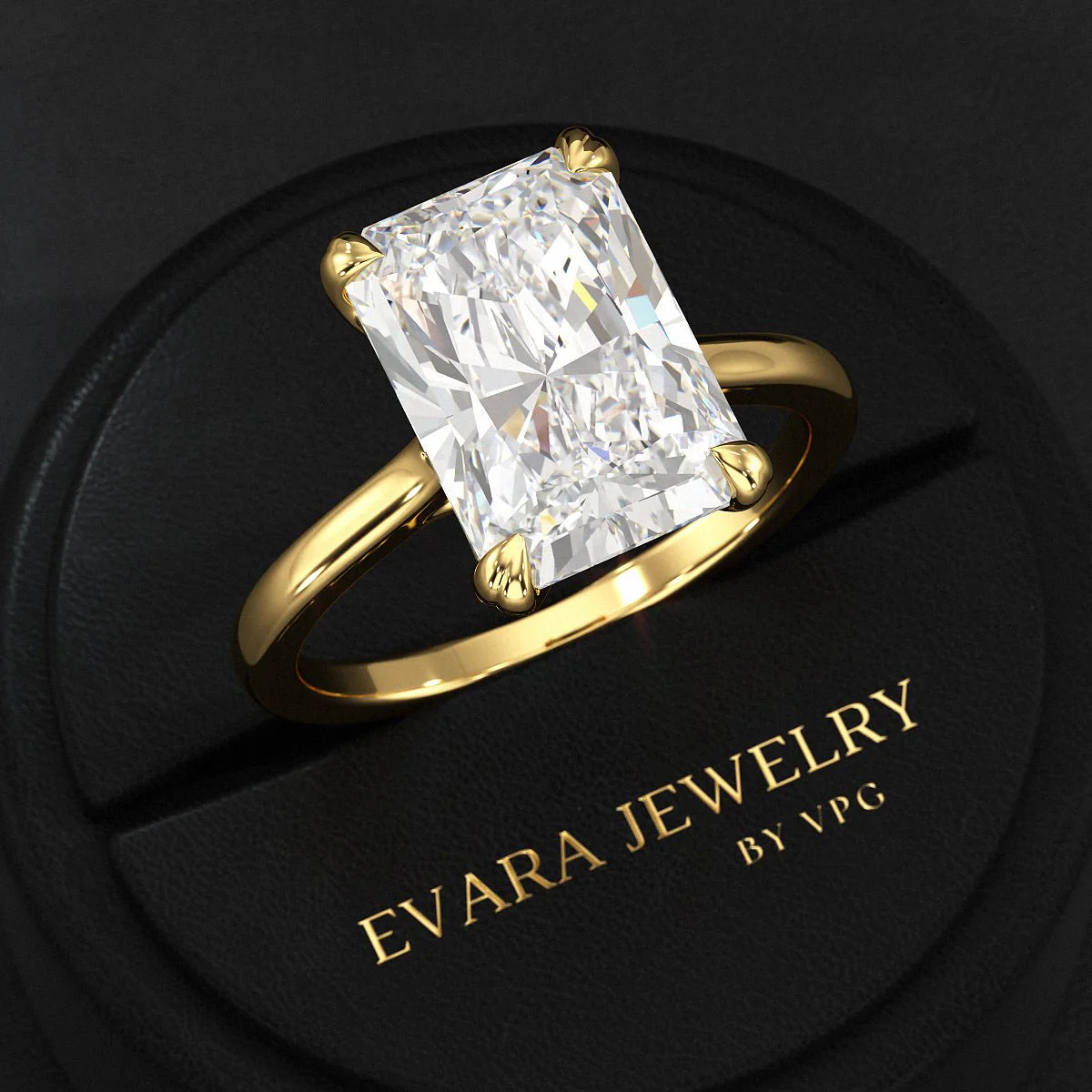 5 Carat Radiant Cut Diamond Solitaire Engagement Ring with Plain Band - Image 4