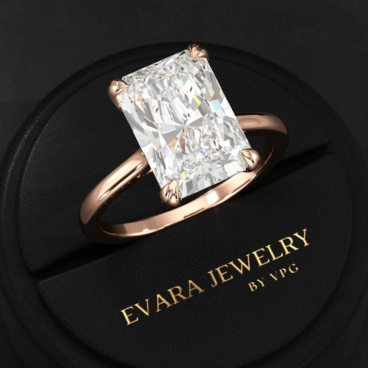 5 Carat Radiant Cut Diamond Solitaire Engagement Ring with Plain Band - Image 5