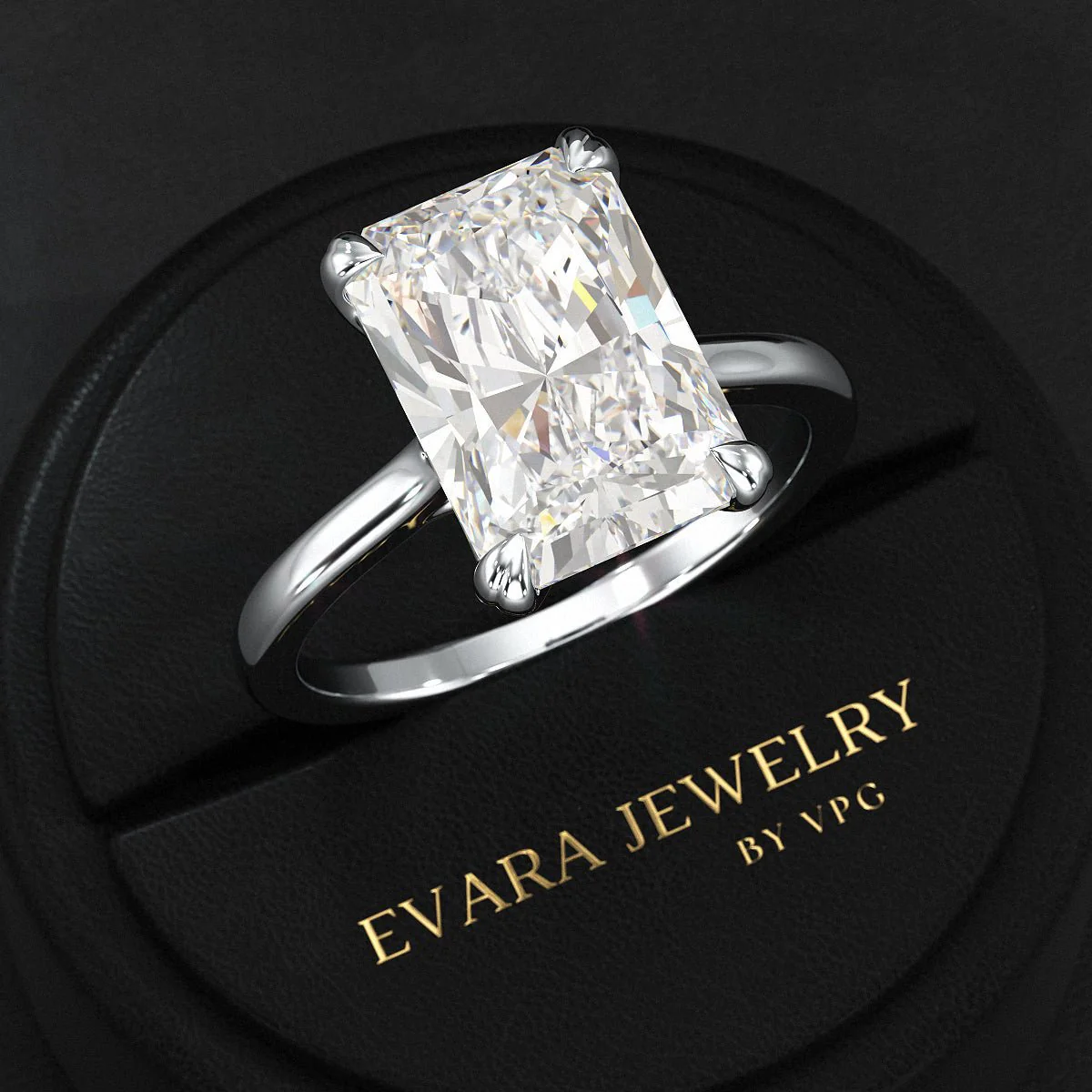 5 Carat Radiant Cut Diamond Solitaire Engagement Ring with Plain Band - Image 7