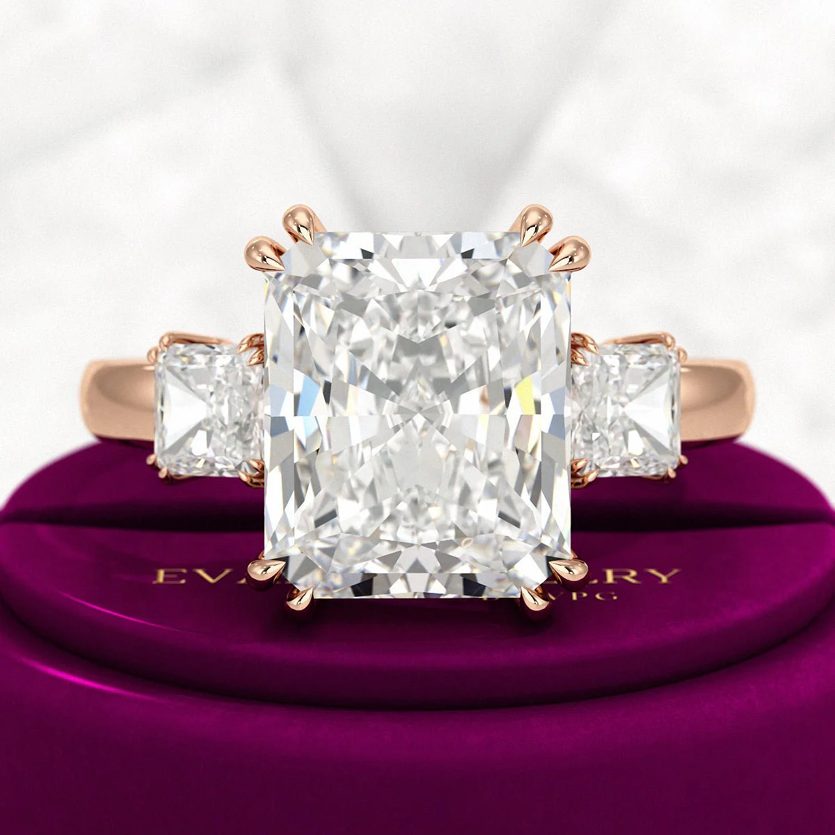 5 Carat Radiant Cut Three Stone Lab Grown Diamond V Prong Engagement Ring - Image 8