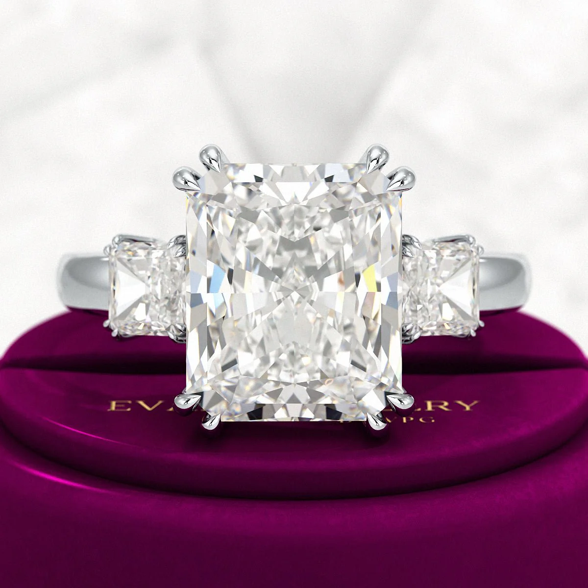 5 Carat Radiant Cut Three Stone Lab Grown Diamond V Prong Engagement Ring - Image 9