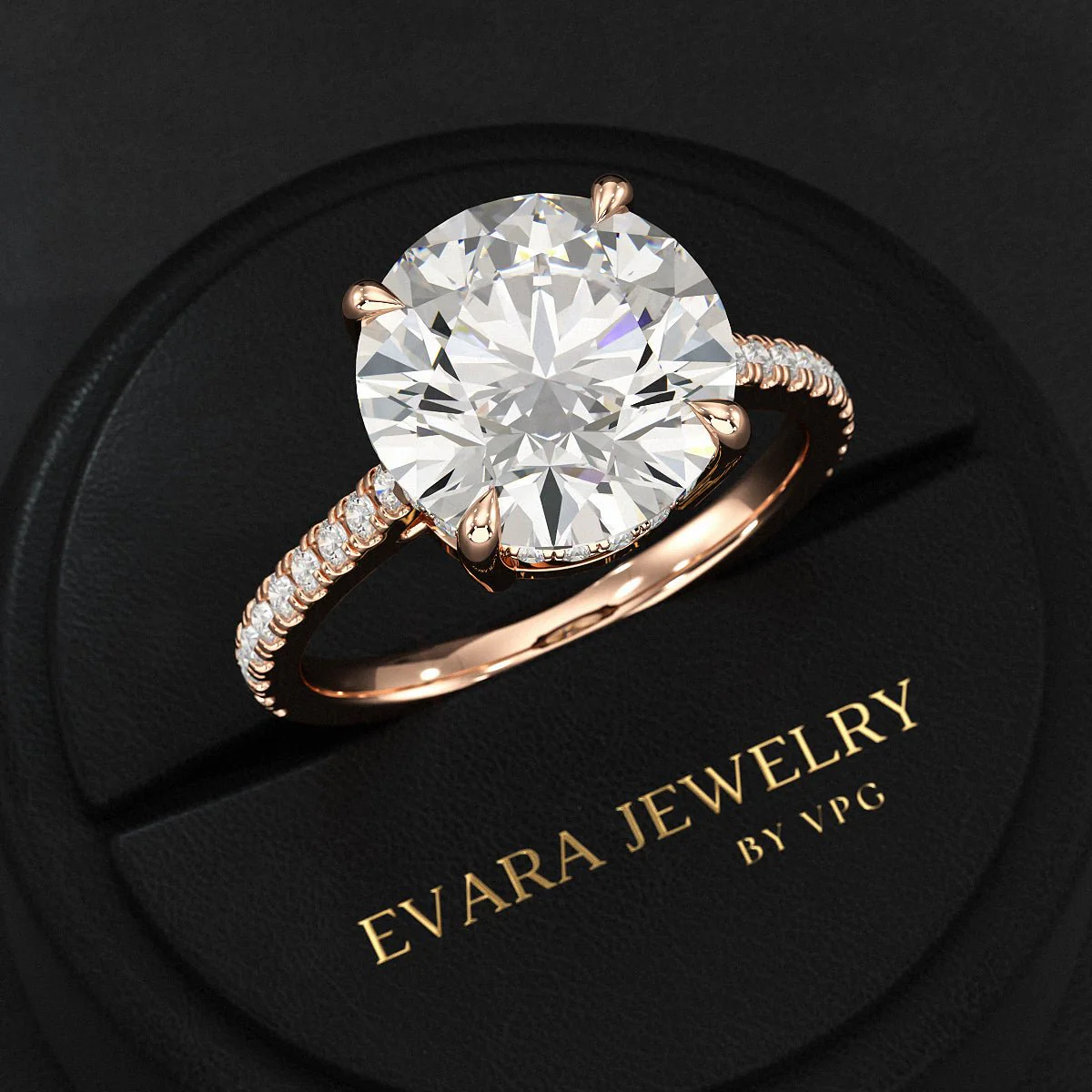 5 Carat Round Cut Diamond Thin French Pave Engagement Ring - Image 10