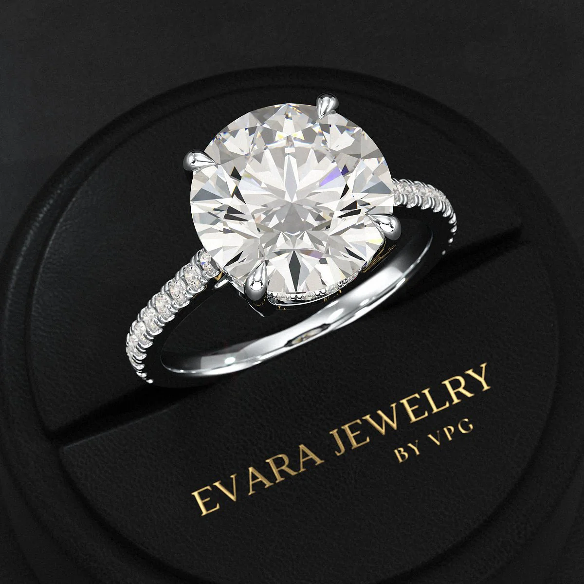 5 Carat Round Cut Diamond Thin French Pave Engagement Ring - Image 11