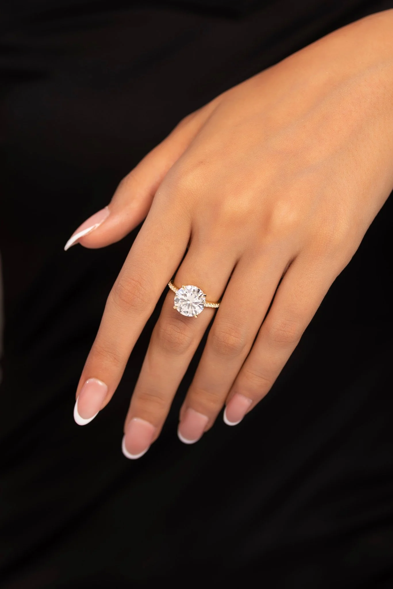 5 Carat Round Cut Diamond Thin French Pave Engagement Ring - Image 3