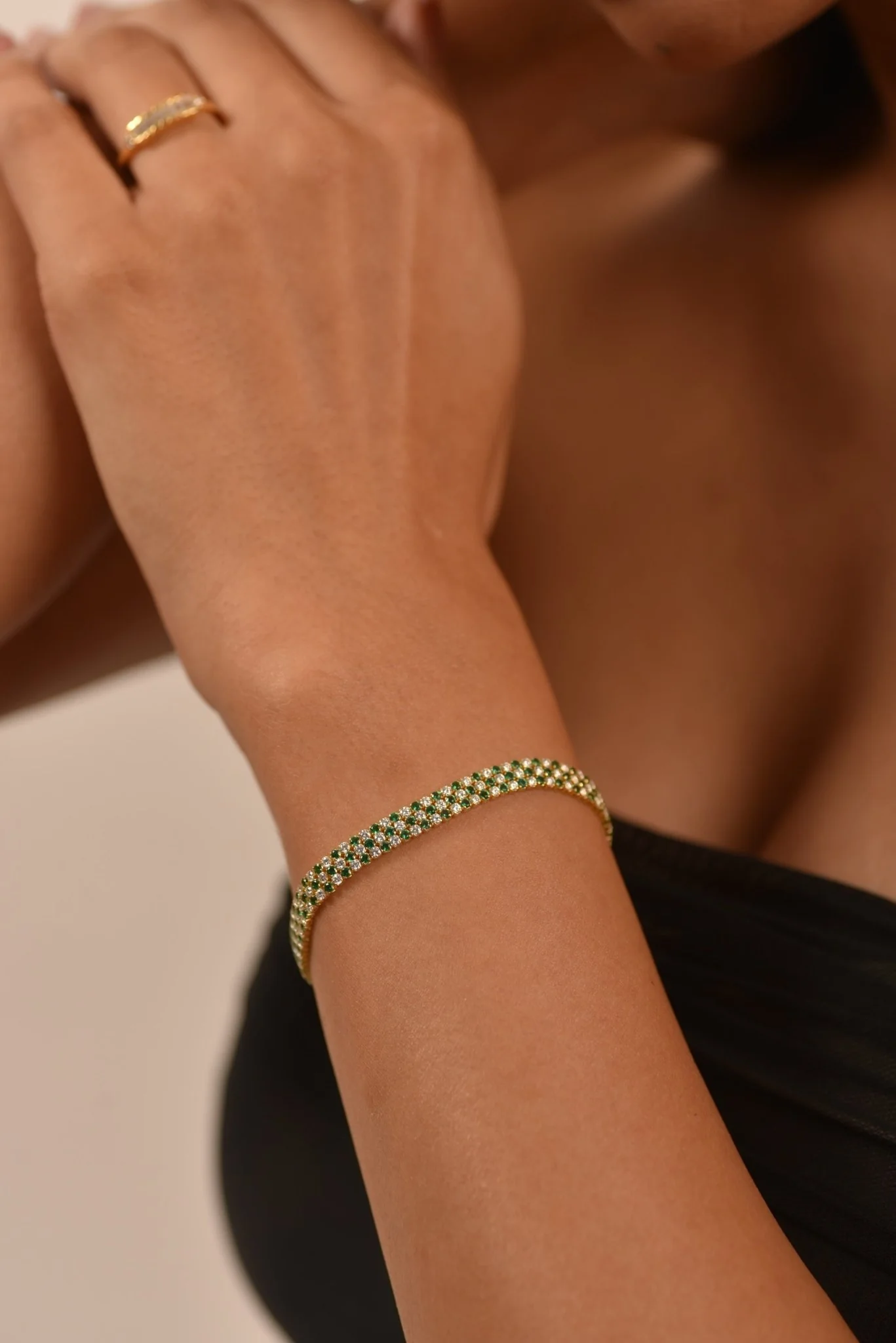 5 Carat Three Row Natural Emerald & Lab Grown Diamond Alternate Tennis Bracelet