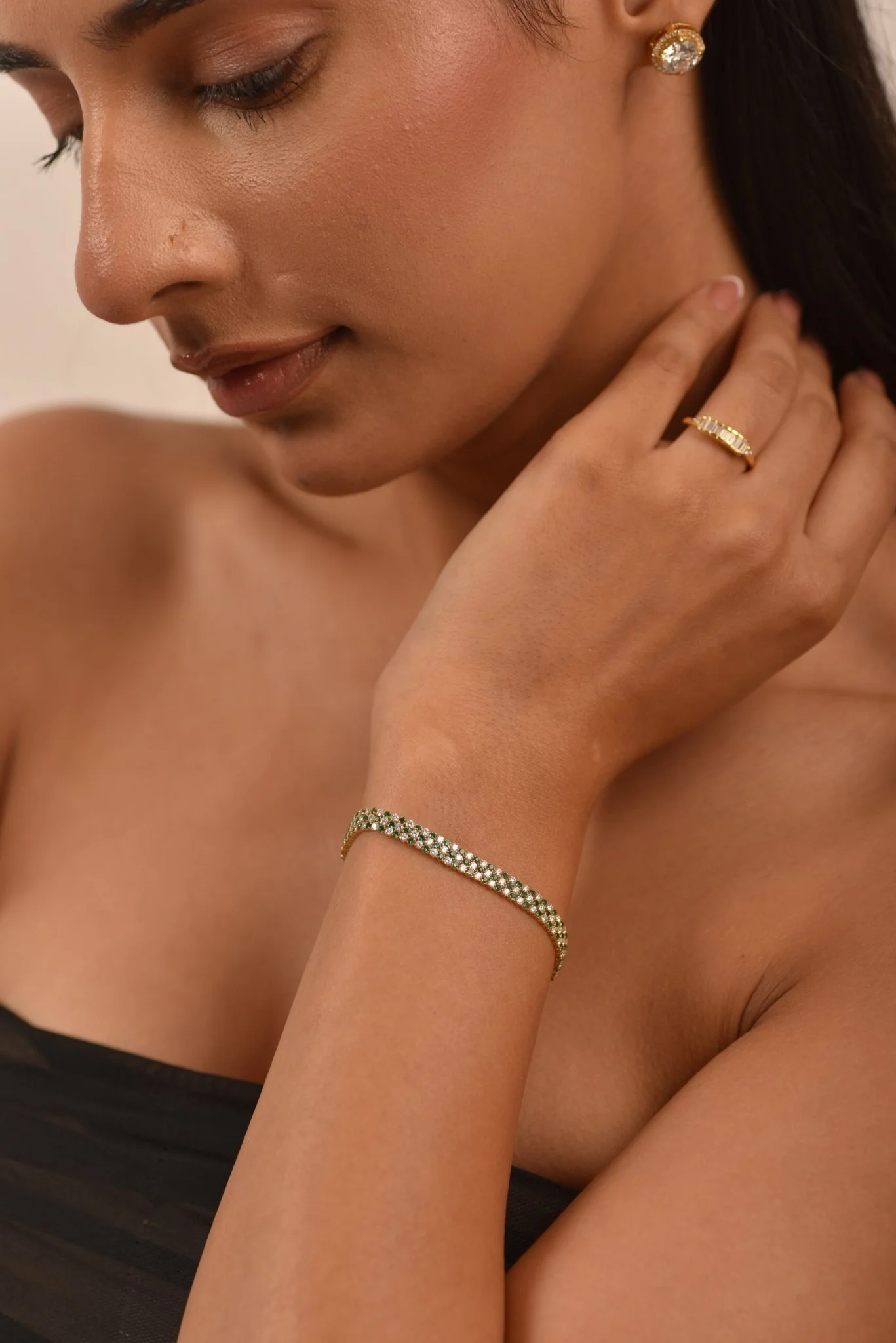 5 Carat Three Row Natural Emerald & Lab Grown Diamond Alternate Tennis Bracelet - Image 2