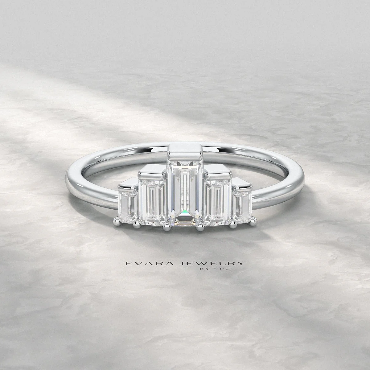 5 Stone Diamond Half Bezel Stacking Band - Image 15