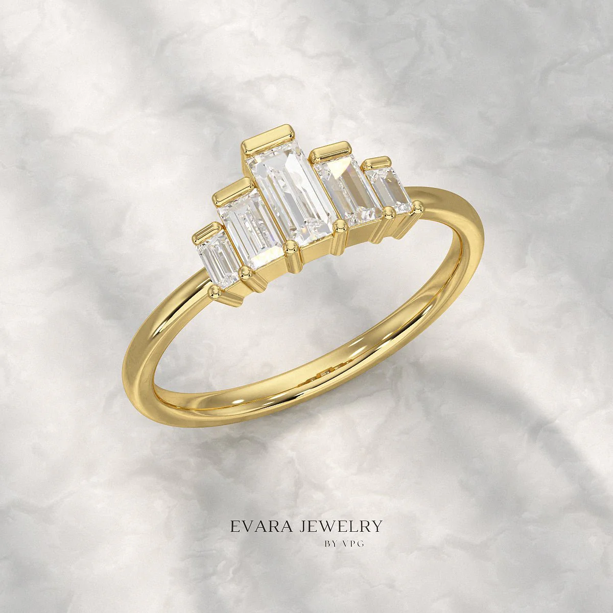 5 Stone Diamond Half Bezel Stacking Band - Image 16