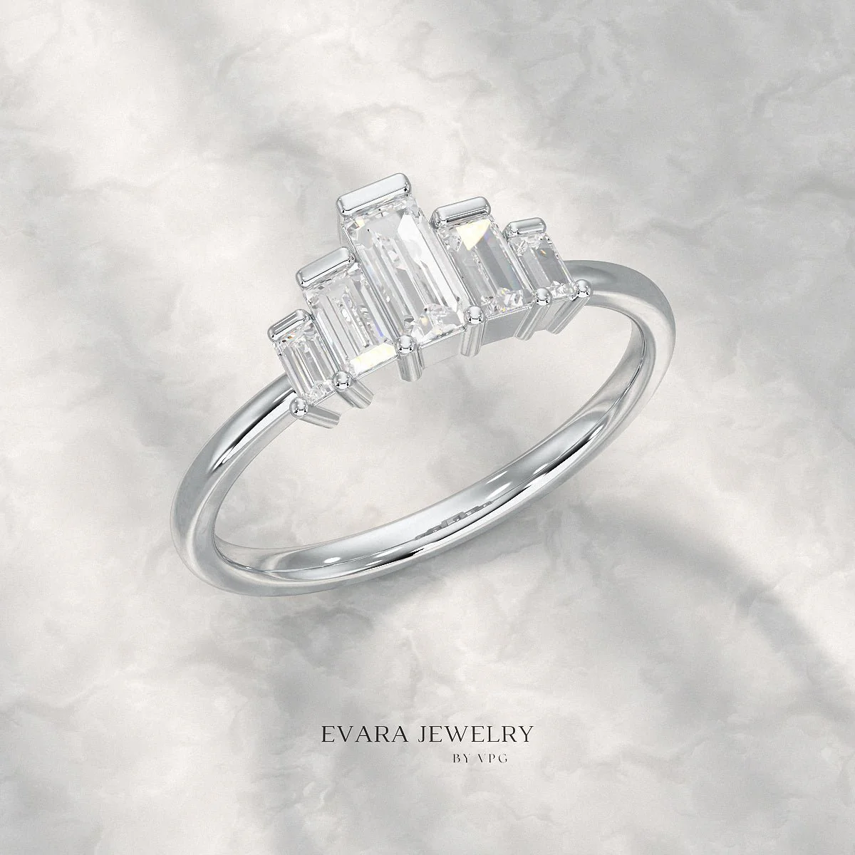 5 Stone Diamond Half Bezel Stacking Band - Image 19