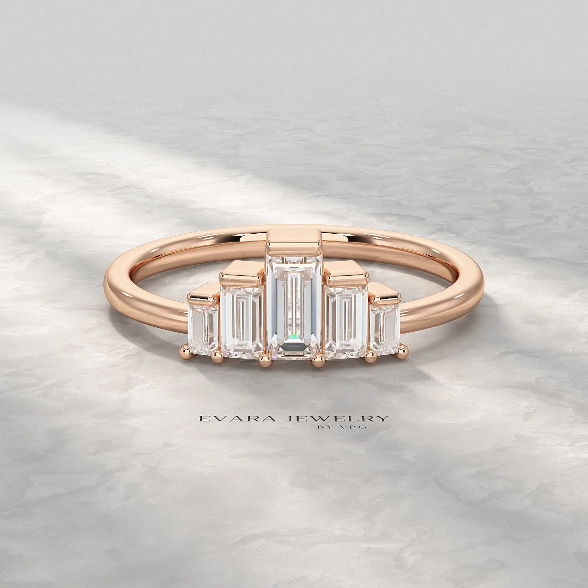 5 Stone Diamond Half Bezel Stacking Band - Image 22