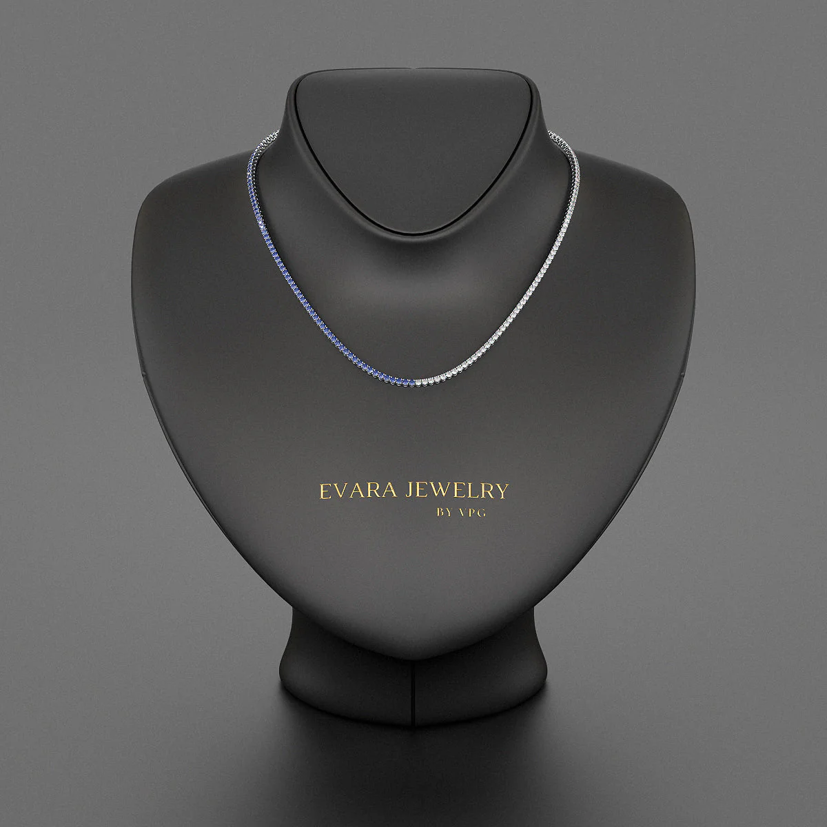Natural Sapphire & Diamond 50-50 Tennis Necklace in 14K/18K Gold - Image 3