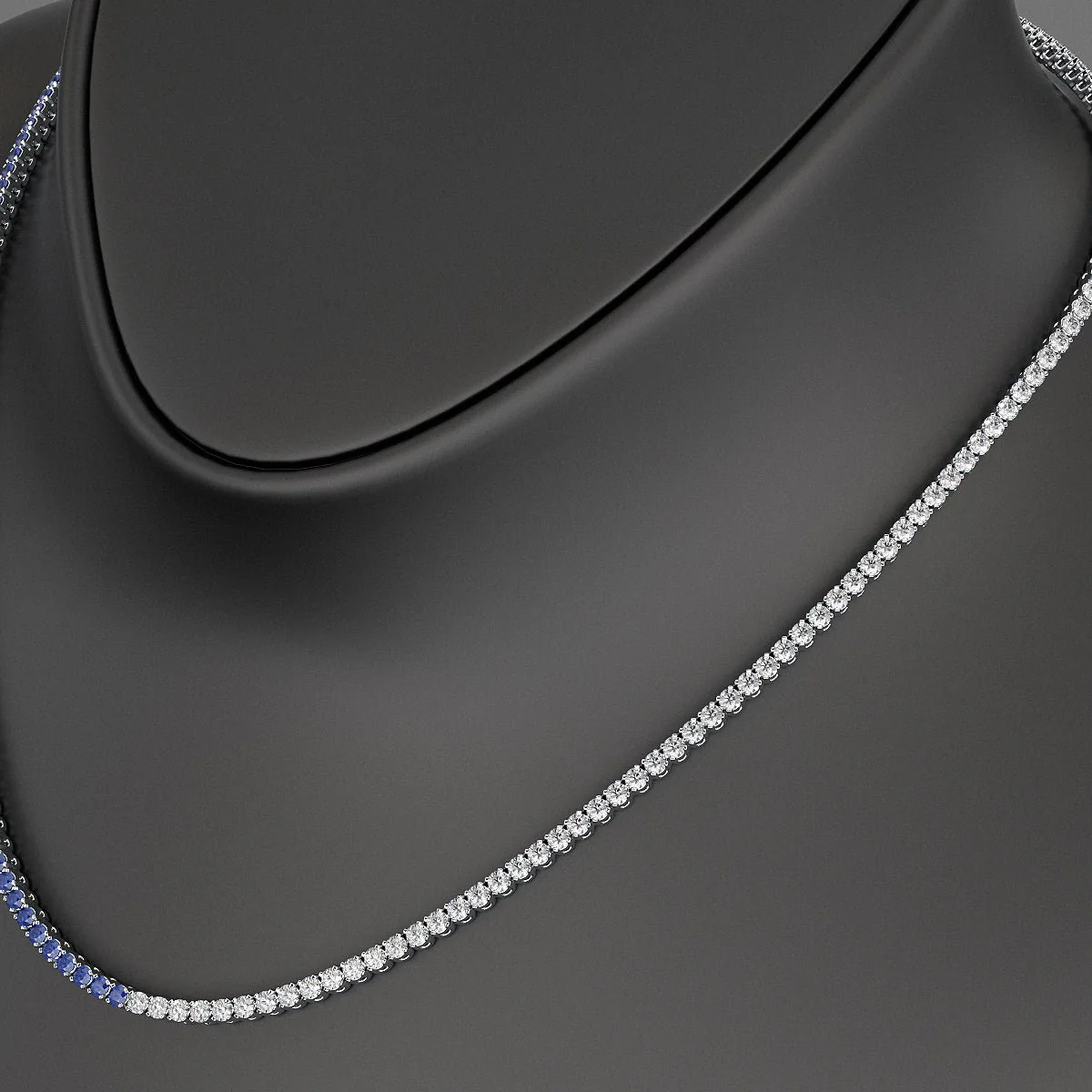 Natural Sapphire & Diamond 50-50 Tennis Necklace in 14K/18K Gold - Image 4