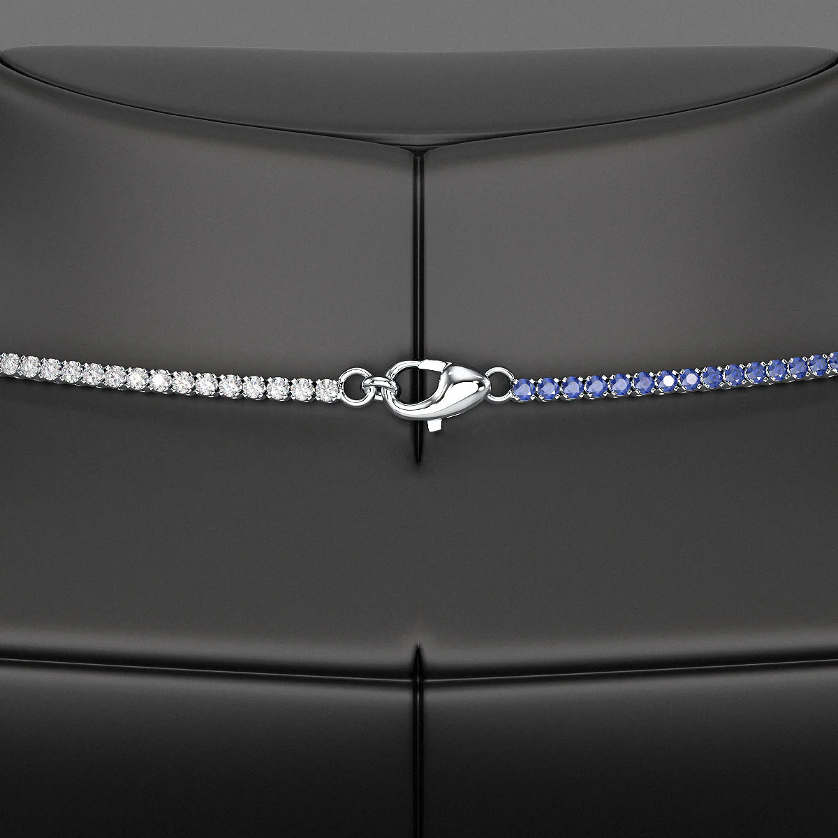 Natural Sapphire & Diamond 50-50 Tennis Necklace in 14K/18K Gold - Image 5