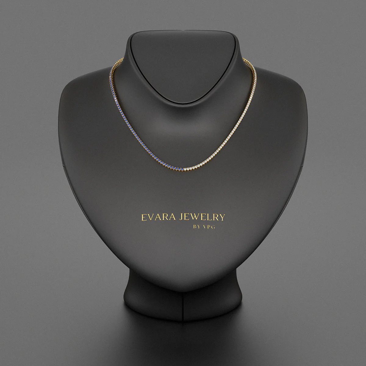 Natural Sapphire & Diamond 50-50 Tennis Necklace in 14K/18K Gold - Image 6