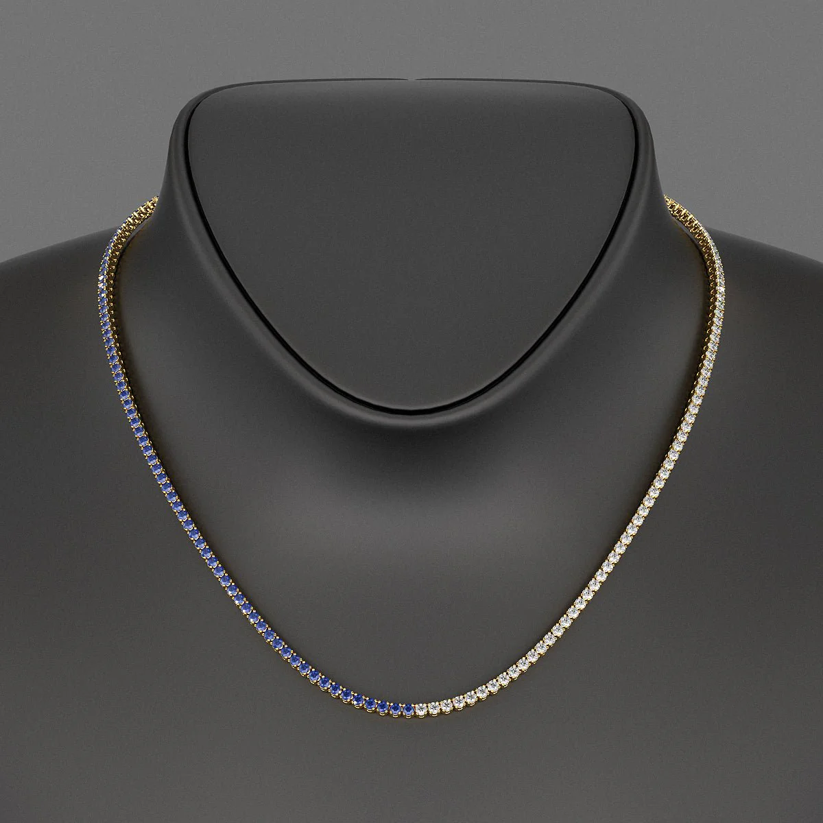 Natural Sapphire & Diamond 50-50 Tennis Necklace in 14K/18K Gold - Image 7