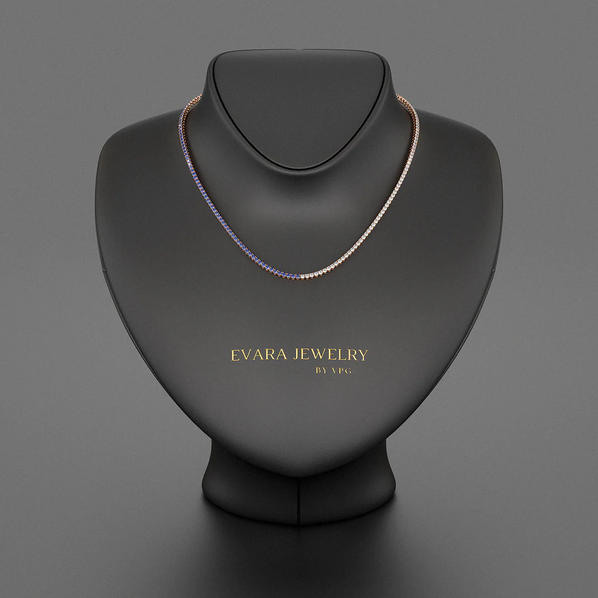 Natural Sapphire & Diamond 50-50 Tennis Necklace in 14K/18K Gold - Image 8