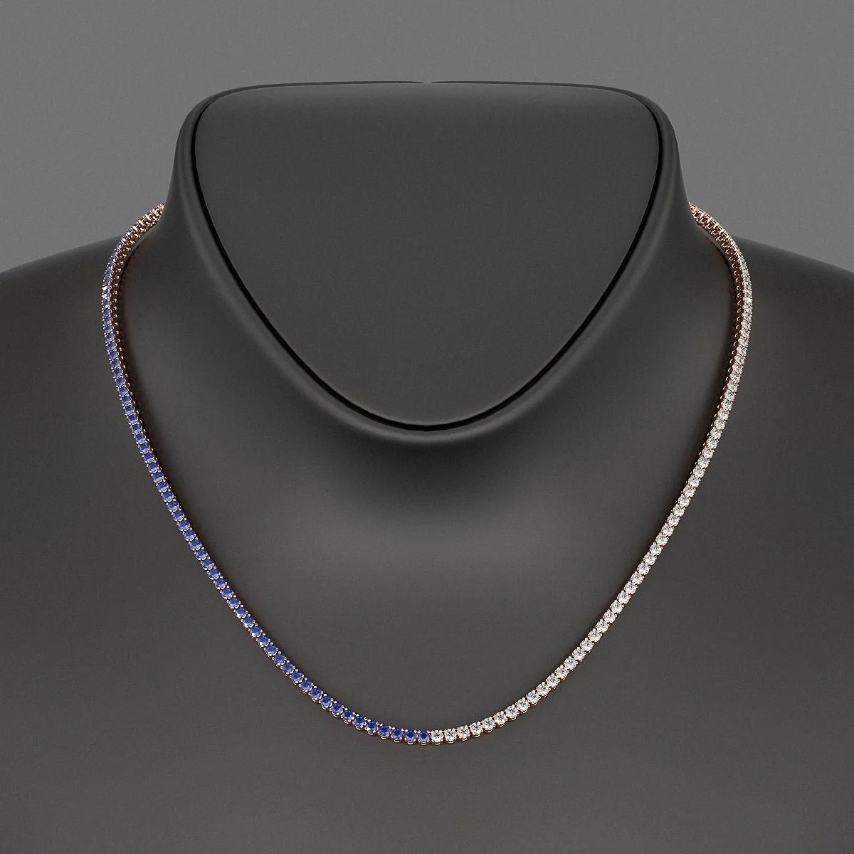 Natural Sapphire & Diamond 50-50 Tennis Necklace in 14K/18K Gold - Image 9