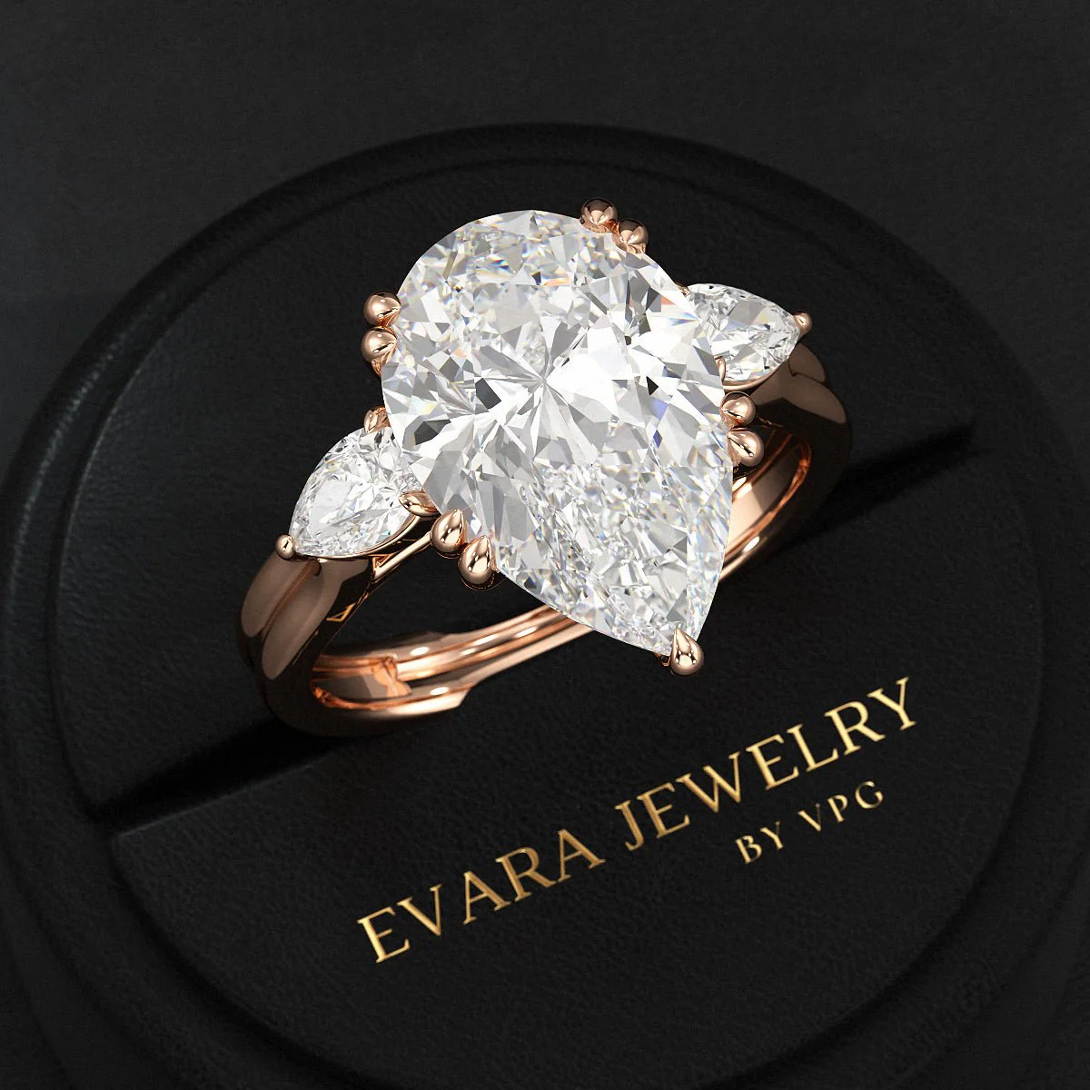 7 Carat Pear Cut Diamond Three Stone Ring with Accent Pear Diamonds - Image 12