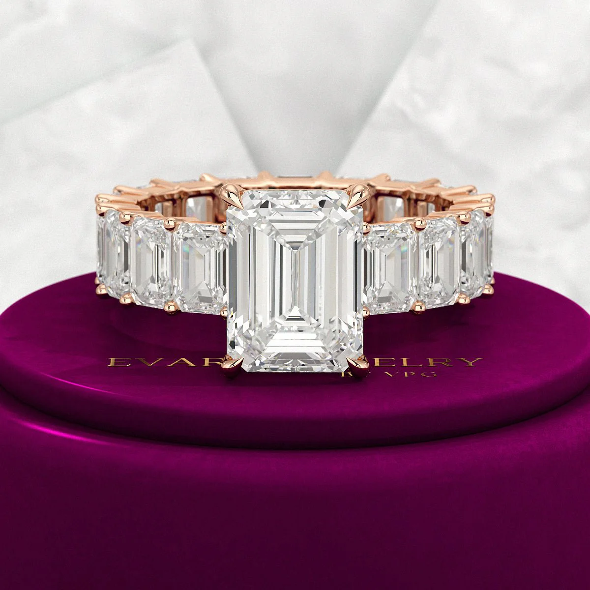 8 TCW Emerald Cut Emerald Diamond Engagement Ring - Image 10