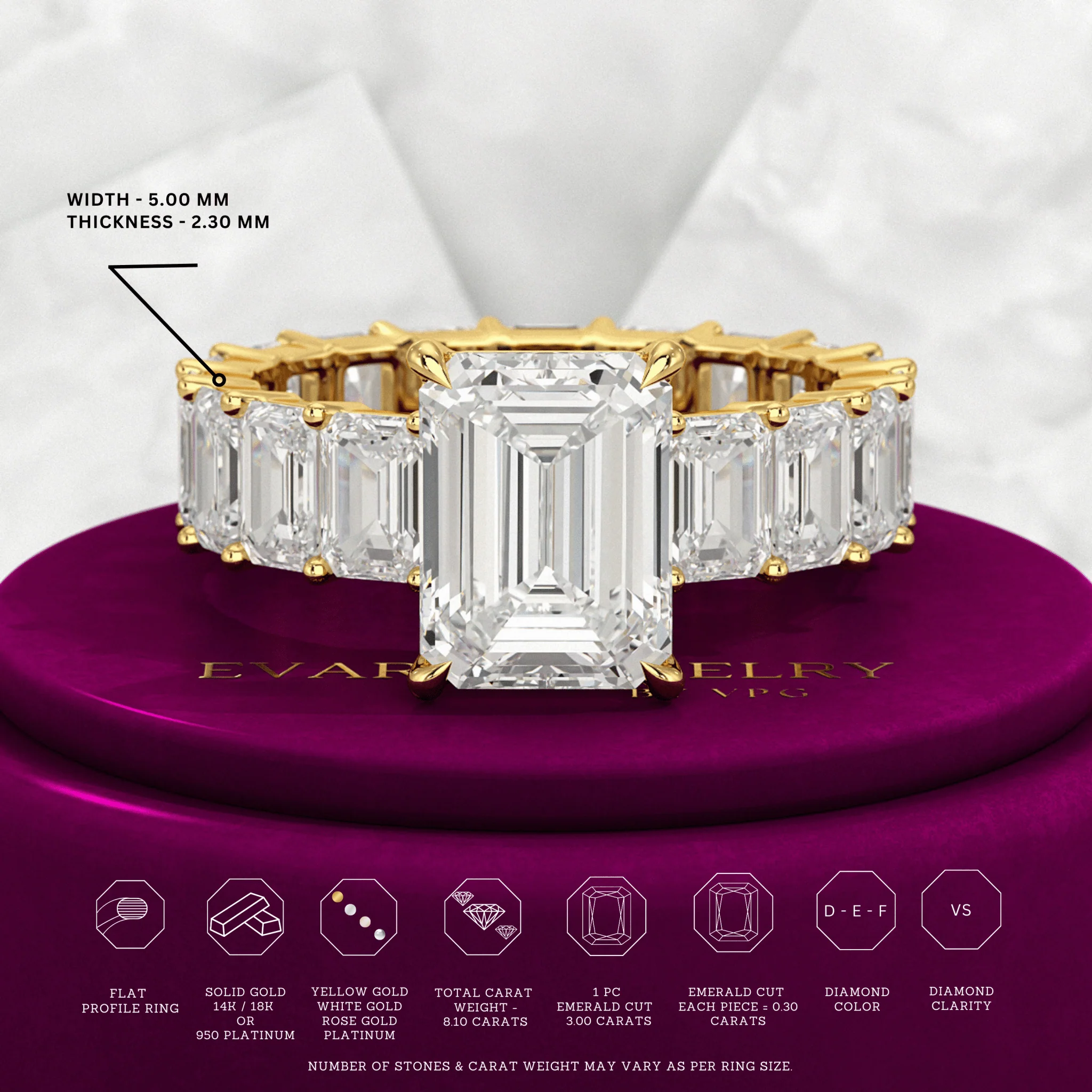 8 TCW Emerald Cut Emerald Diamond Engagement Ring - Image 2