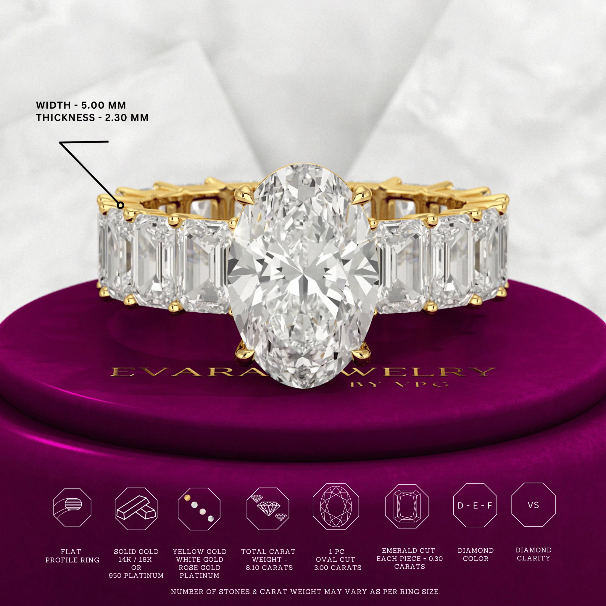 8 TCW Oval Cut Emerald Diamond Wedding Ring - Image 2