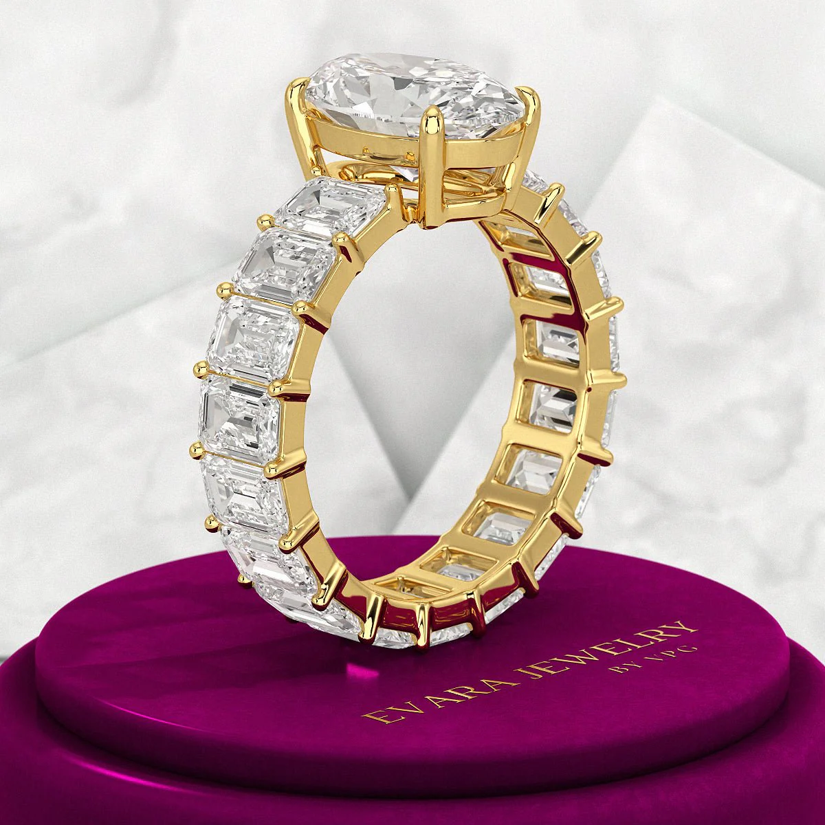 8 TCW Oval Cut Emerald Diamond Wedding Ring - Image 3