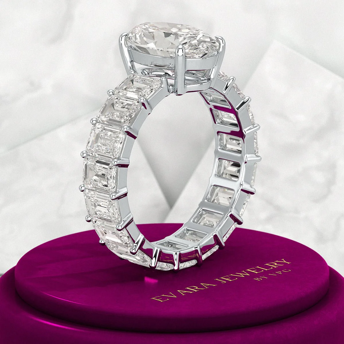 8 TCW Oval Cut Emerald Diamond Wedding Ring - Image 7