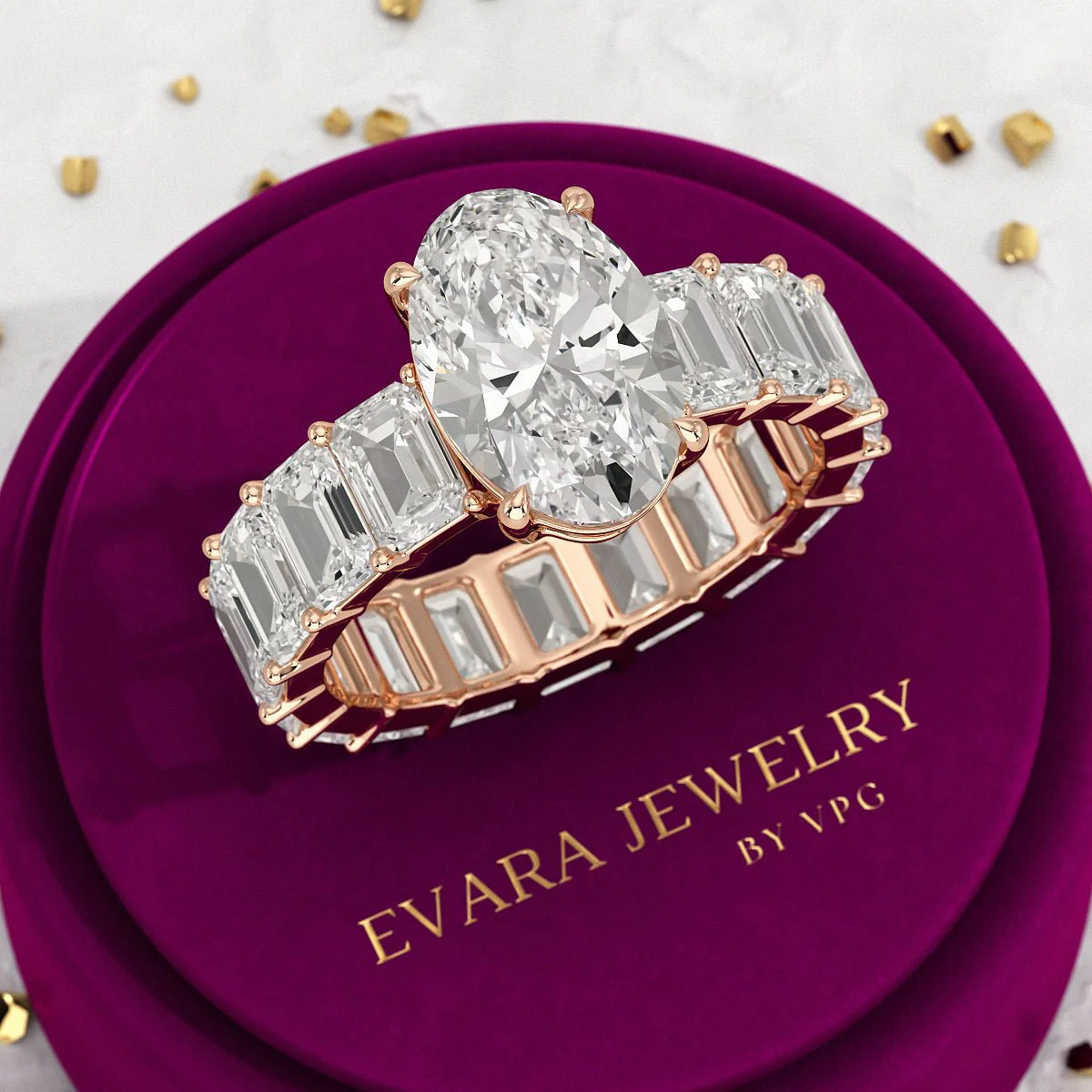 8 TCW Oval Cut Emerald Diamond Wedding Ring - Image 9