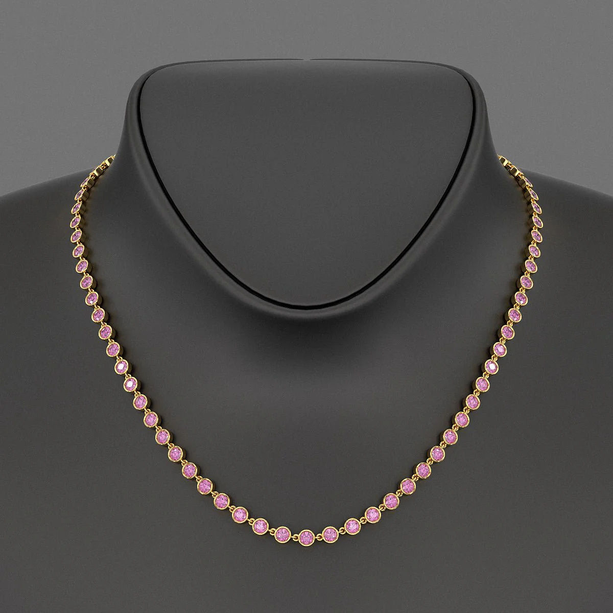 9.14 Carats Natural Pink Sapphire Choker Necklace in 14K Gold