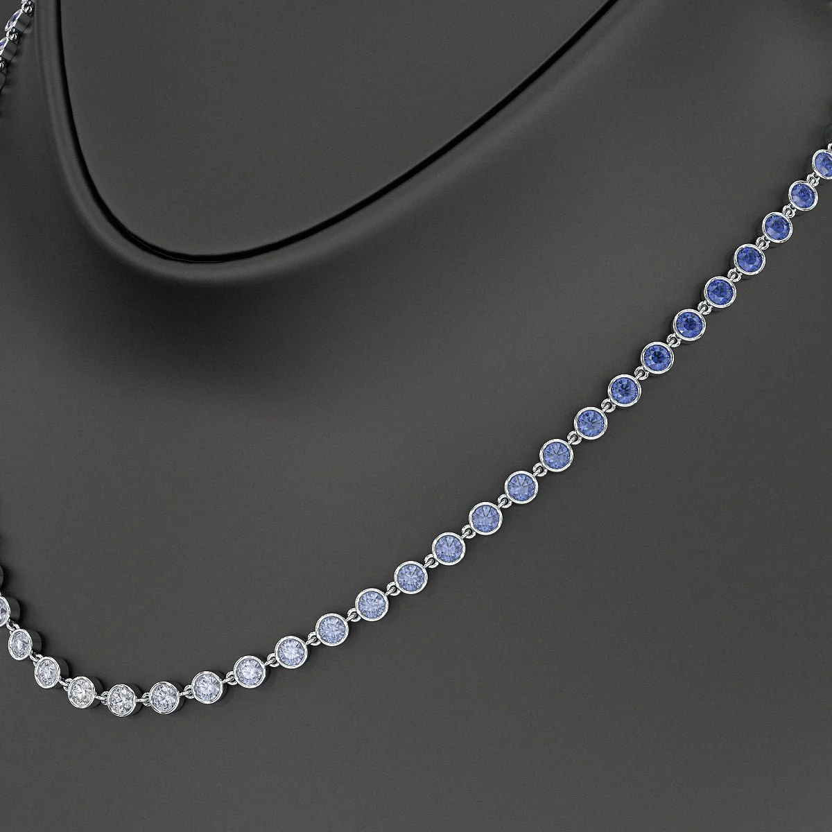 9.32 Carats Natural Ombre Blue Sapphire Choker Necklace in 18K White Gold - Image 3