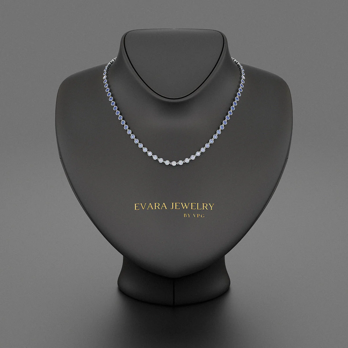 9.32 Carats Natural Ombre Blue Sapphire Choker Necklace in 18K White Gold - Image 4