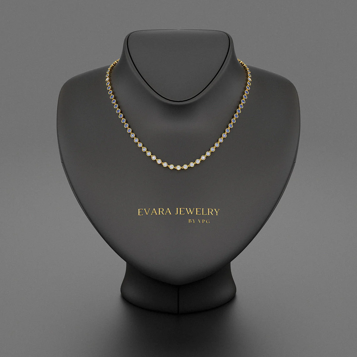 9.32 Carats Natural Ombre Blue Sapphire Choker Necklace in 18K White Gold - Image 6