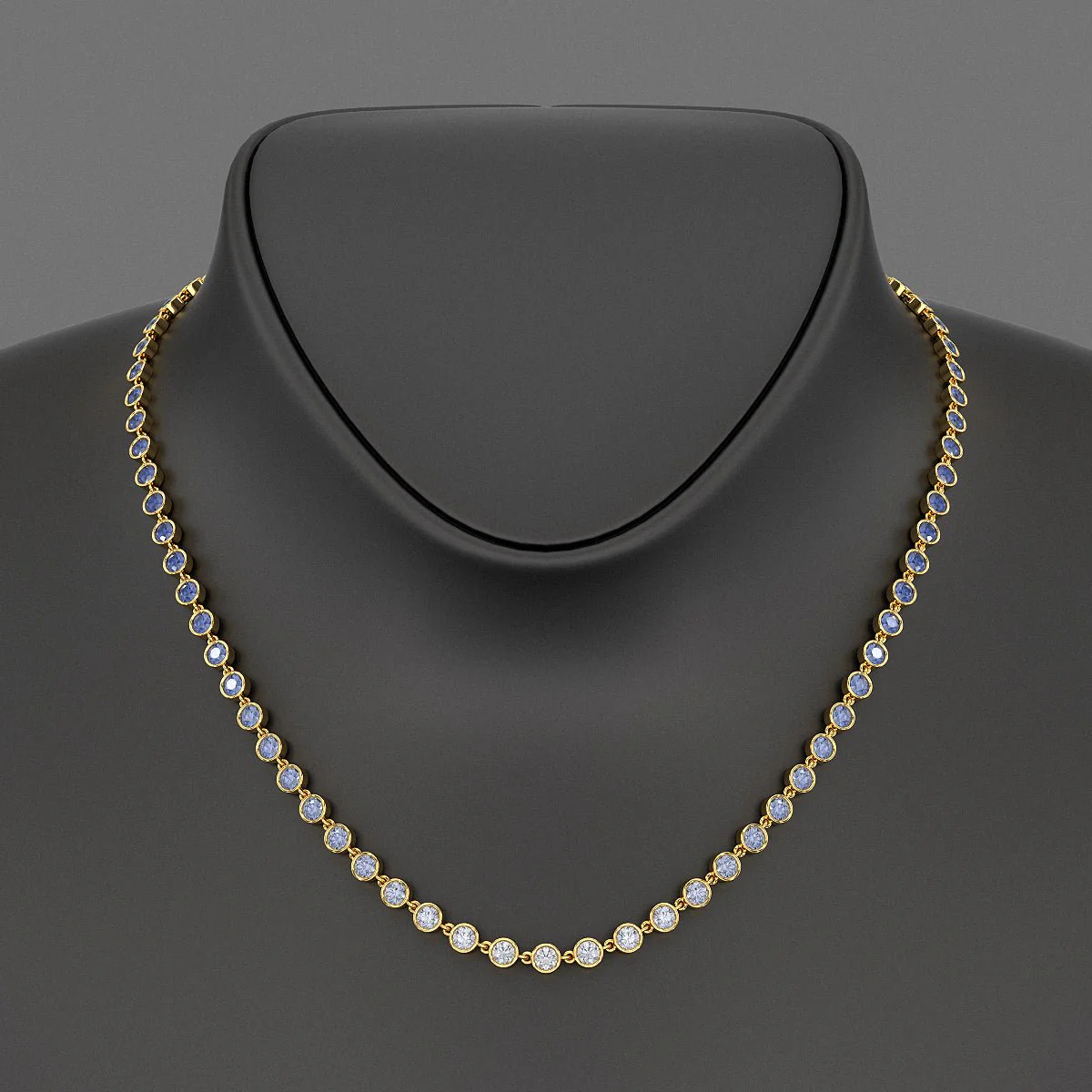 9.32 Carats Natural Ombre Blue Sapphire Choker Necklace in 18K White Gold - Image 7