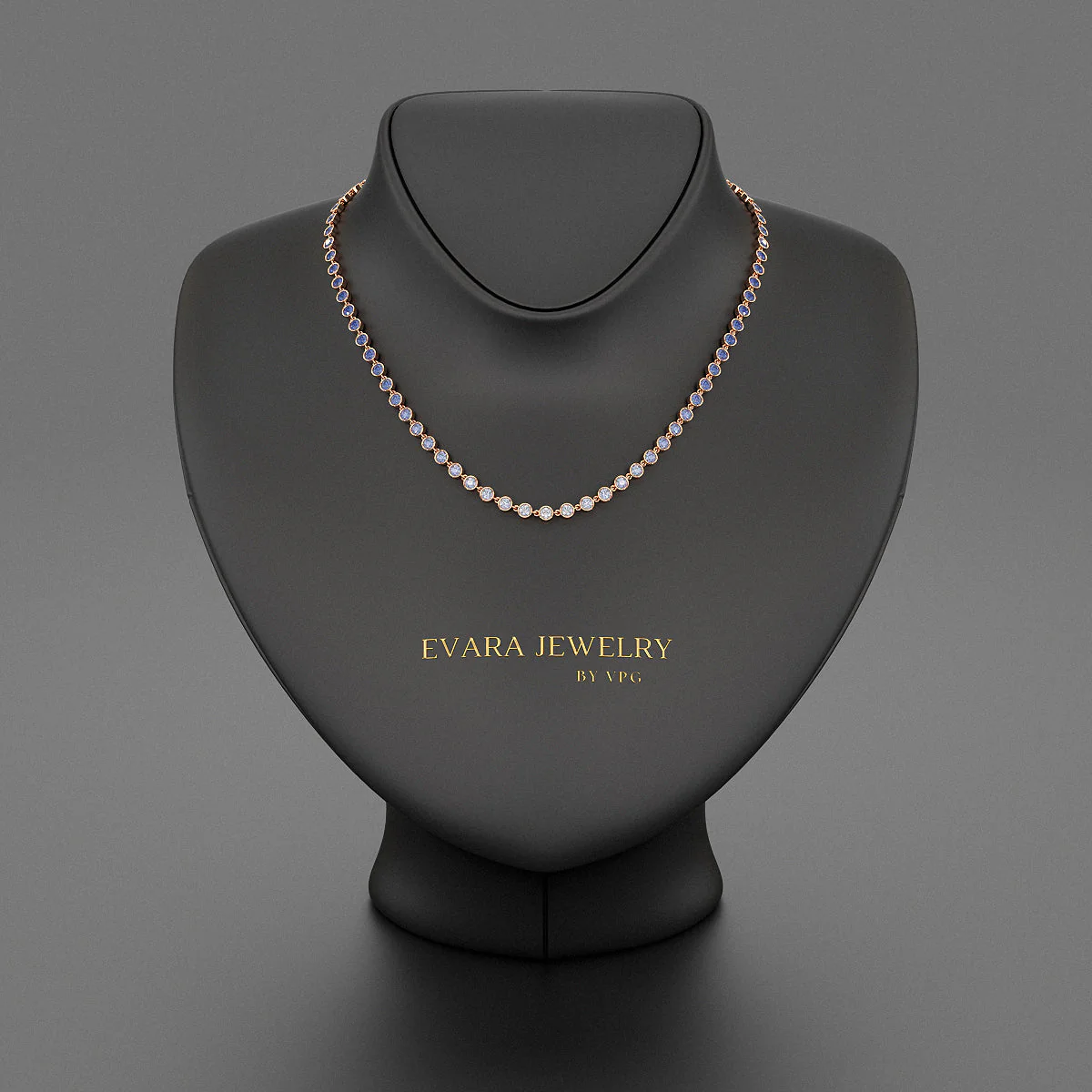 9.32 Carats Natural Ombre Blue Sapphire Choker Necklace in 18K White Gold - Image 8