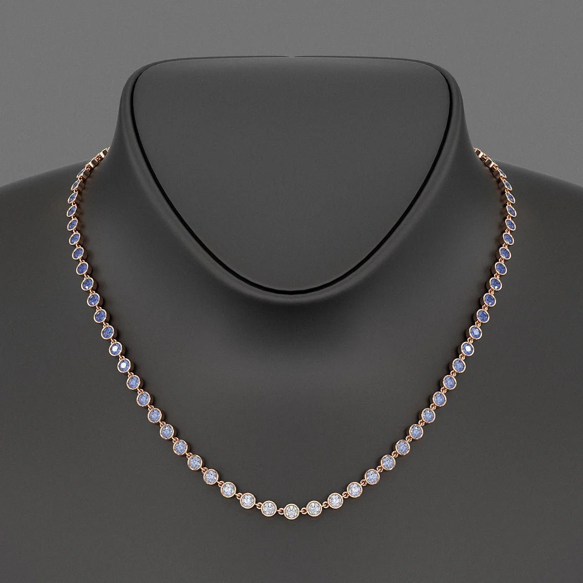 9.32 Carats Natural Ombre Blue Sapphire Choker Necklace in 18K White Gold - Image 9