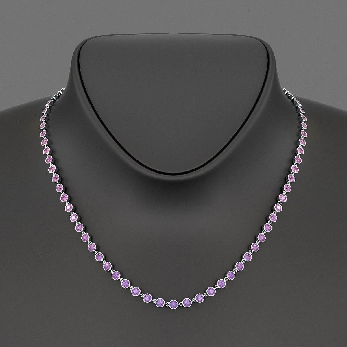 9.56 Carats Natural Pink Sapphire & Amethyst Custom Choker Necklace in 14K Gold