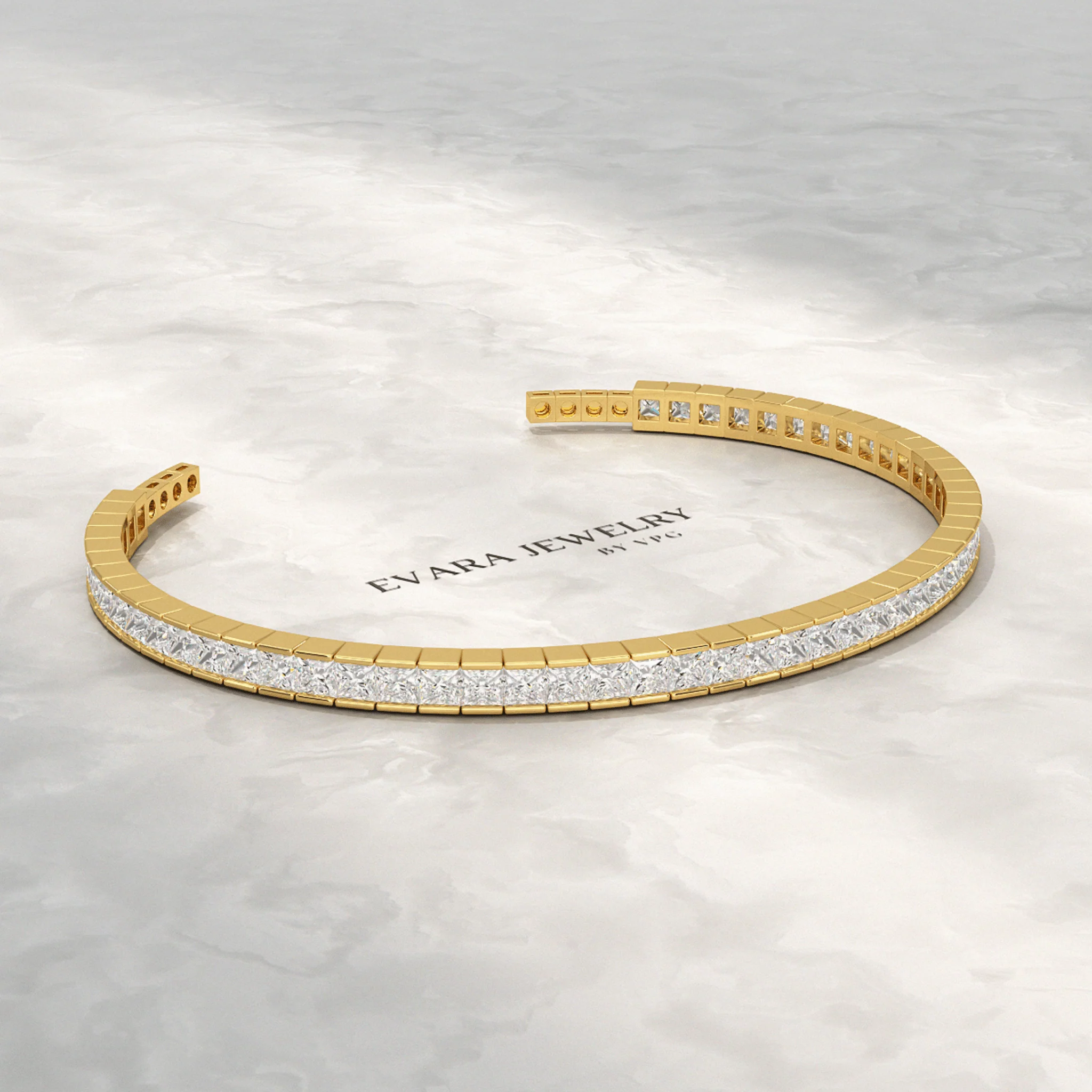 9 Carats Princess Cut Lab Grown Diamond Gold Open Cuff - Image 4