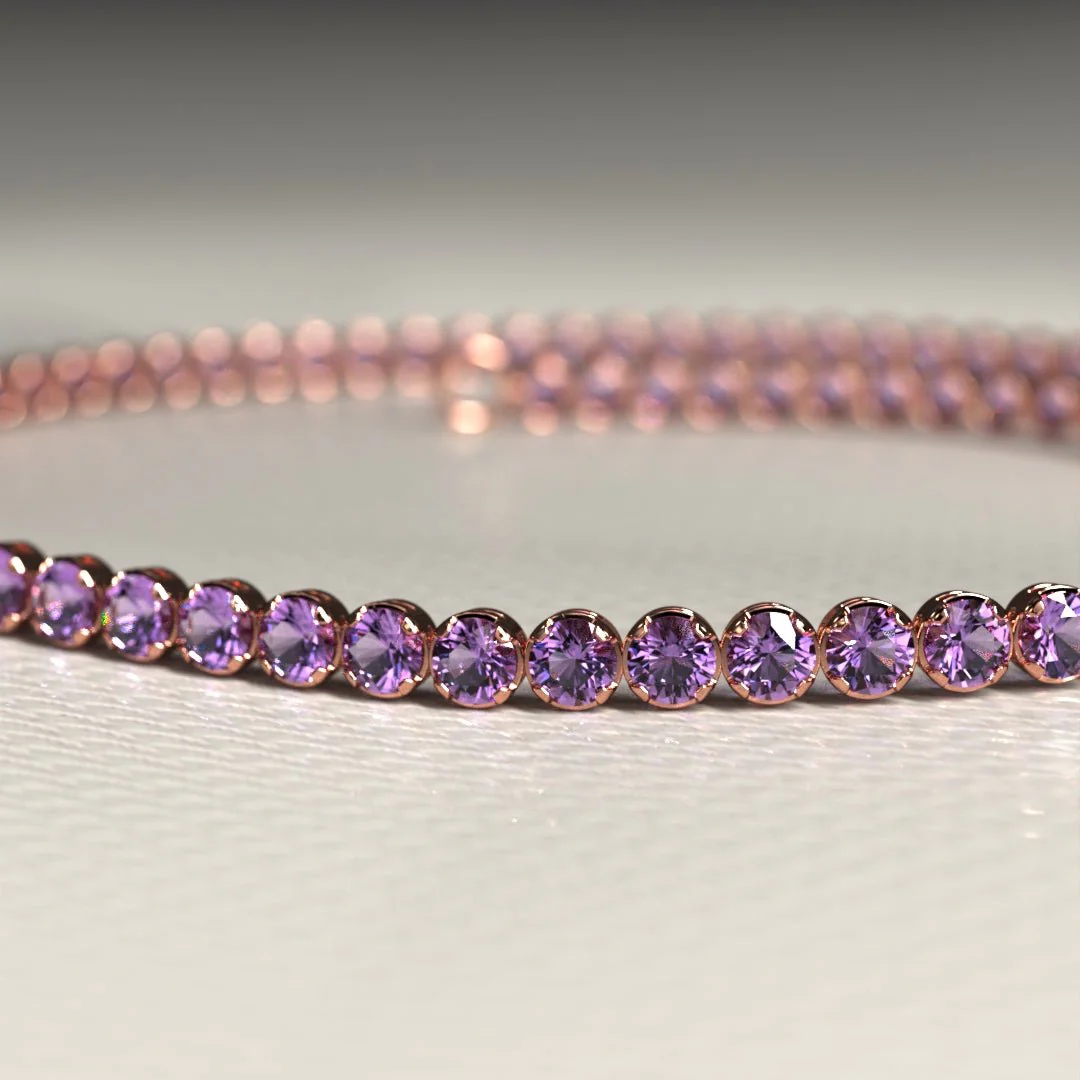 Amethyst Tennis Bracelet in 14K/18K Gold / February Birthstone Bracelet / Purple Stacking Bracelet - Image 12